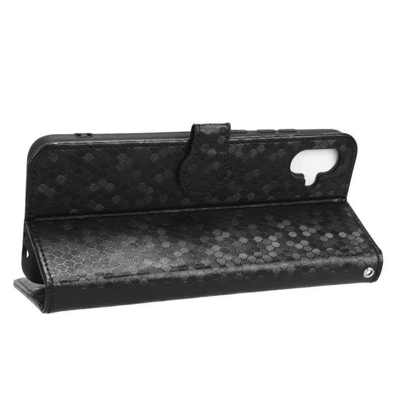 For Samsung Galaxy A04e 4G / F04 4G / M04 4G Dot Pattern Imprinted Phone Cover Anti-shock Protective PU Leather Phone Wallet Case Stand with Strap - Black