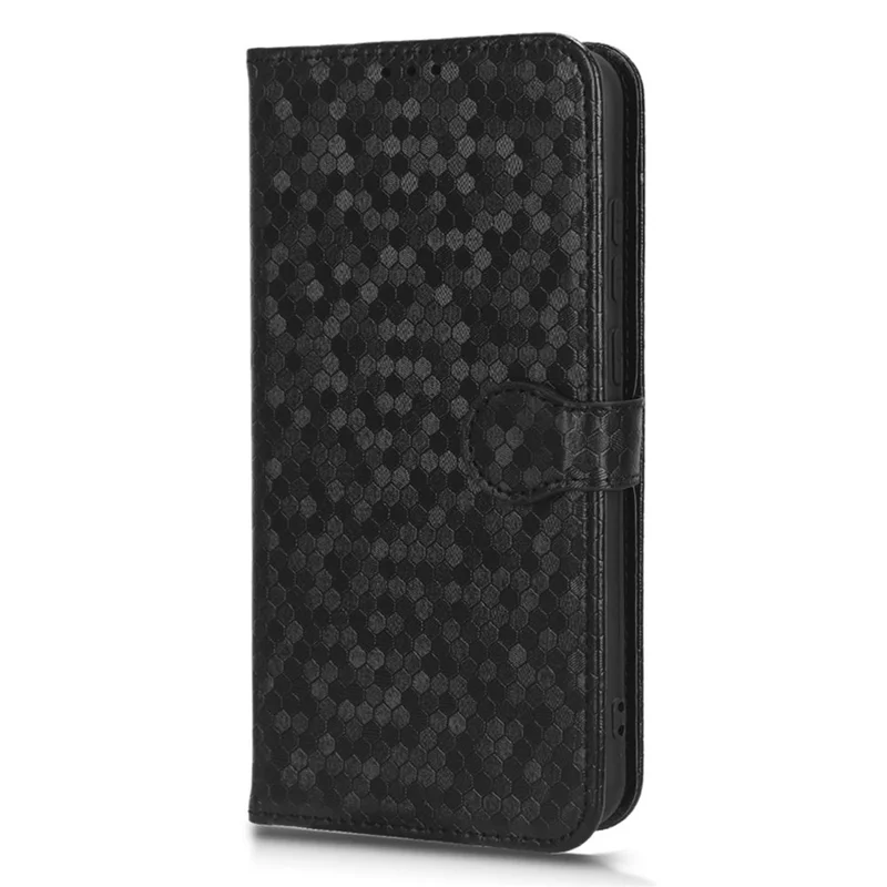 For Samsung Galaxy A04e 4G / F04 4G / M04 4G Dot Pattern Imprinted Phone Cover Anti-shock Protective PU Leather Phone Wallet Case Stand with Strap - Black
