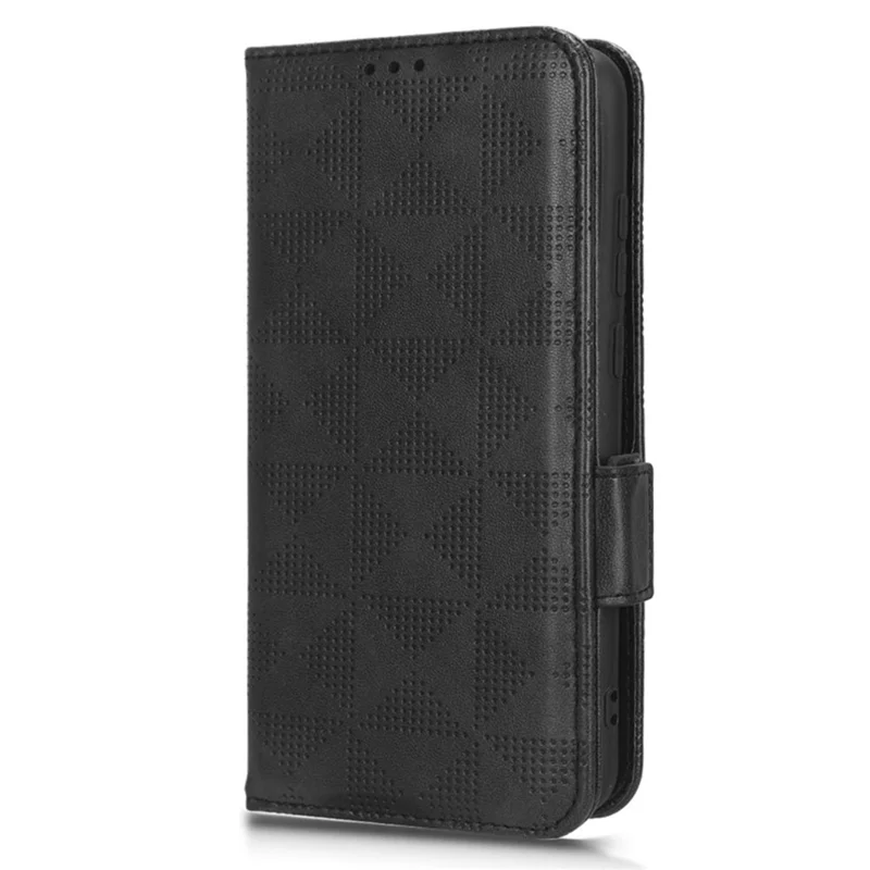 Shockproof Phone Cover For Samsung Galaxy A04e 4G / F04 4G / M04 4G Imprinted Triangle Pattern PU Leather Flip Wallet Stand Case with Hand Strap - Black
