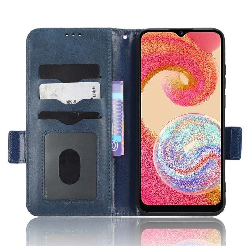 Shockproof Phone Cover For Samsung Galaxy A04e 4G / F04 4G / M04 4G Imprinted Triangle Pattern PU Leather Flip Wallet Stand Case with Hand Strap - Blue