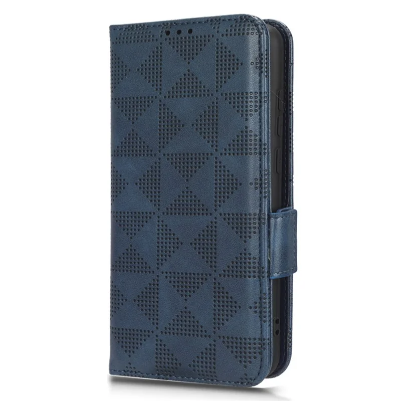 Shockproof Phone Cover For Samsung Galaxy A04e 4G / F04 4G / M04 4G Imprinted Triangle Pattern PU Leather Flip Wallet Stand Case with Hand Strap - Blue