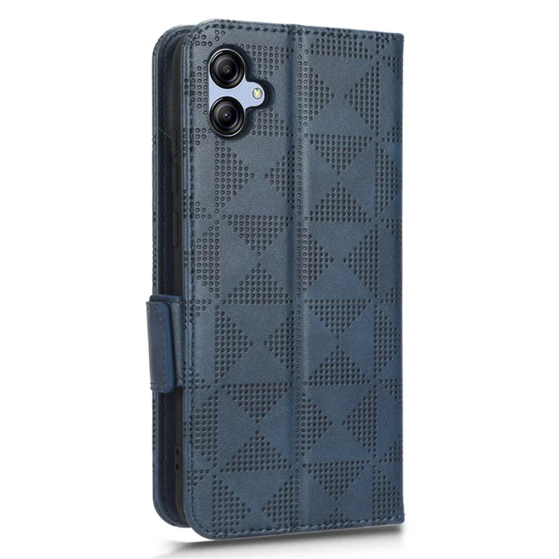 Shockproof Phone Cover For Samsung Galaxy A04e 4G / F04 4G / M04 4G Imprinted Triangle Pattern PU Leather Flip Wallet Stand Case with Hand Strap - Blue