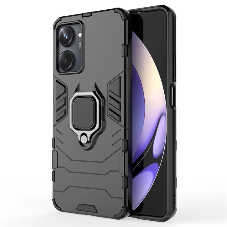 Pour le Porte-anneau Realme 10 Pro 5G Bootstand Téléphone PC Hard PC + Soft TPU Double Couche Anti-drop Back Cover - Noir