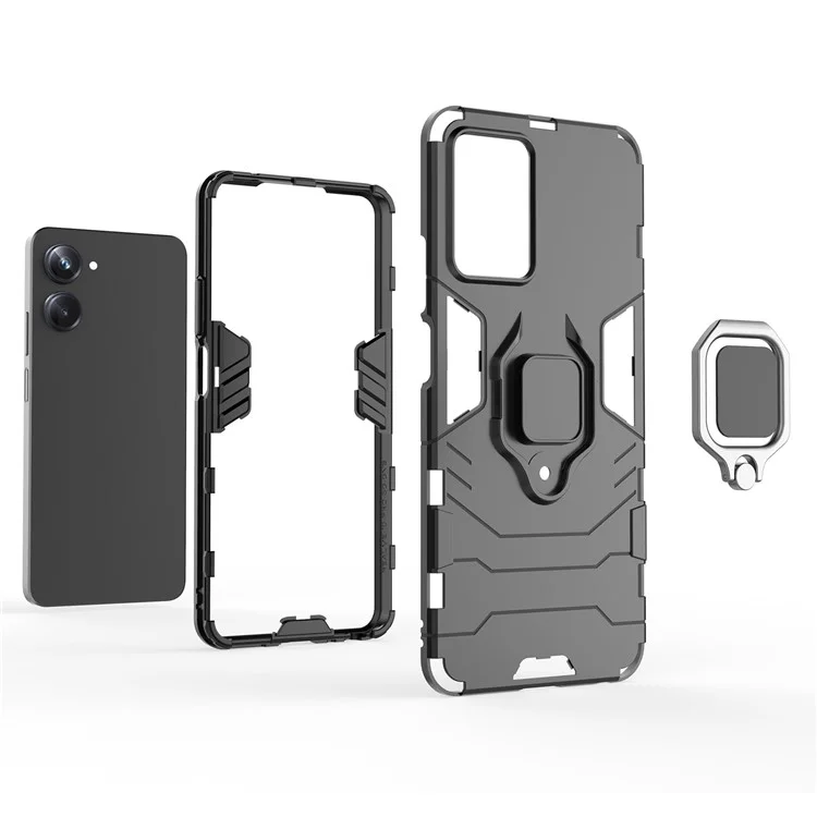 Pour le Porte-anneau Realme 10 Pro 5G Bootstand Téléphone PC Hard PC + Soft TPU Double Couche Anti-drop Back Cover - Noir