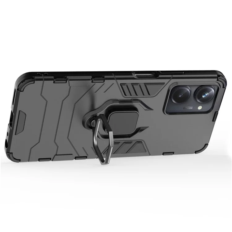 Pour le Porte-anneau Realme 10 Pro 5G Bootstand Téléphone PC Hard PC + Soft TPU Double Couche Anti-drop Back Cover - Noir