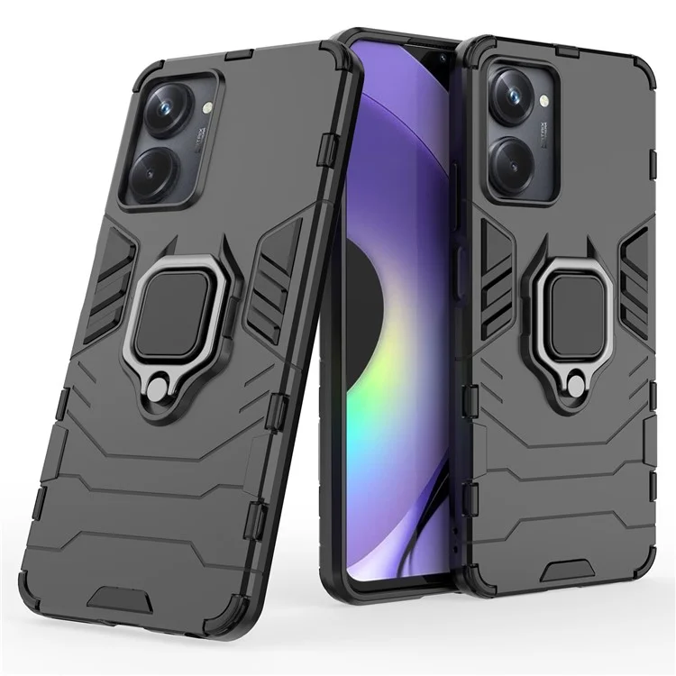 Pour le Porte-anneau Realme 10 Pro 5G Bootstand Téléphone PC Hard PC + Soft TPU Double Couche Anti-drop Back Cover - Noir