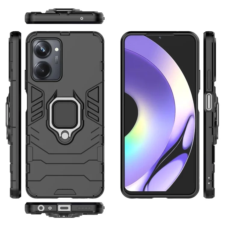 Pour le Porte-anneau Realme 10 Pro 5G Bootstand Téléphone PC Hard PC + Soft TPU Double Couche Anti-drop Back Cover - Noir