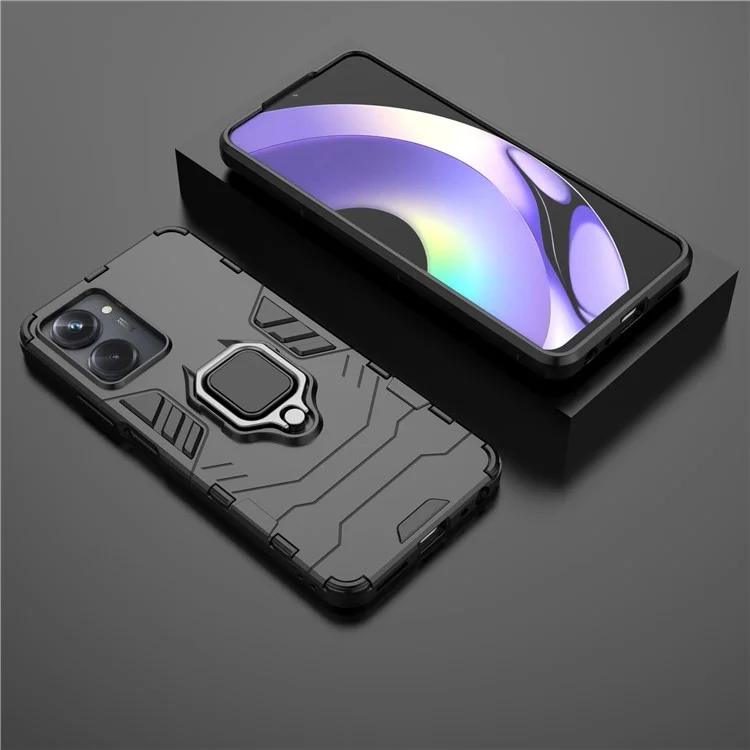 Pour le Porte-anneau Realme 10 Pro 5G Bootstand Téléphone PC Hard PC + Soft TPU Double Couche Anti-drop Back Cover - Noir