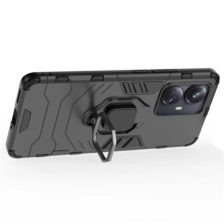 Per Realme 10 Pro+ 5G Ring Kickstand Phone Case PC+TPU Protective Anti-fall Mobile Phone Cover - Nero