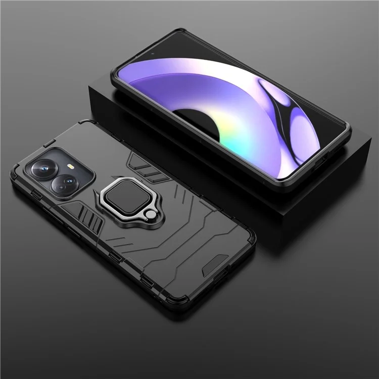 Per Realme 10 Pro+ 5G Ring Kickstand Phone Case PC+TPU Protective Anti-fall Mobile Phone Cover - Nero