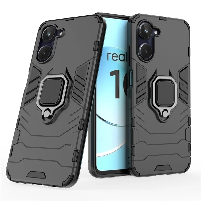 Anti-scratch Phone Case For Realme 10 4G, Ring Holder Kickstand Shockproof Protective Phone Back Cover - Black