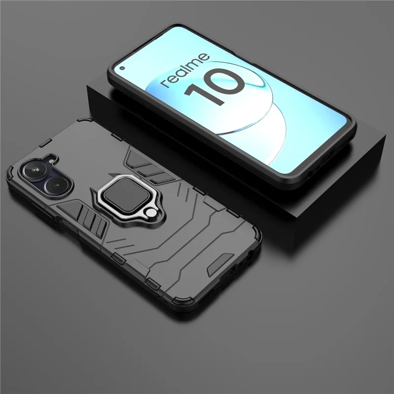 Anti-scratch Phone Case For Realme 10 4G, Ring Holder Kickstand Shockproof Protective Phone Back Cover - Black