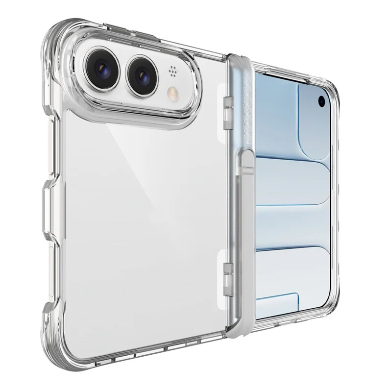 Custodia per iPhone Duo con Supporto a Cerniera, Cover per Telefono con Angoli Antishock in TPU + PC - Trasparente