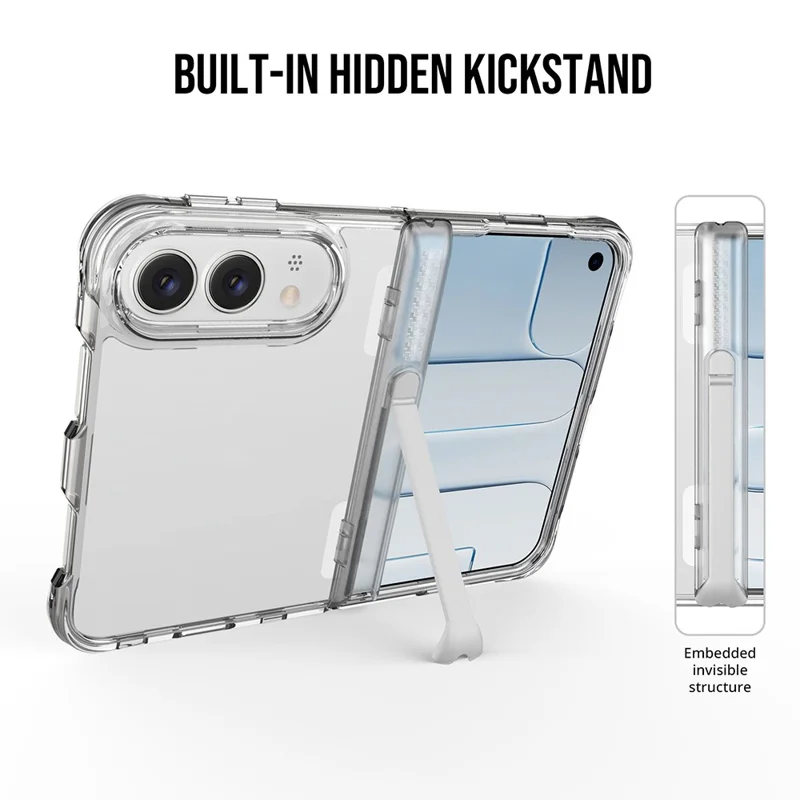 Custodia per iPhone Duo con Supporto a Cerniera, Cover per Telefono con Angoli Antishock in TPU + PC - Trasparente