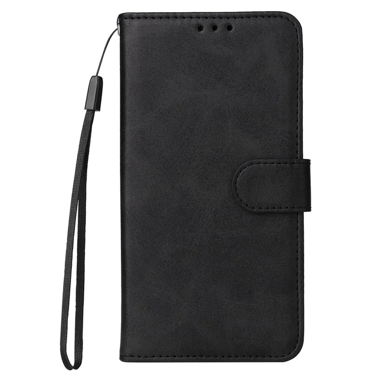 Para Samsung Galaxy A04e 4G / F04 4G / M04 4G Funda de teléfono de cuero PU magnética con soporte antiarañazos Textura de becerro Cartera de folio Funda de teléfono con correa - Negro