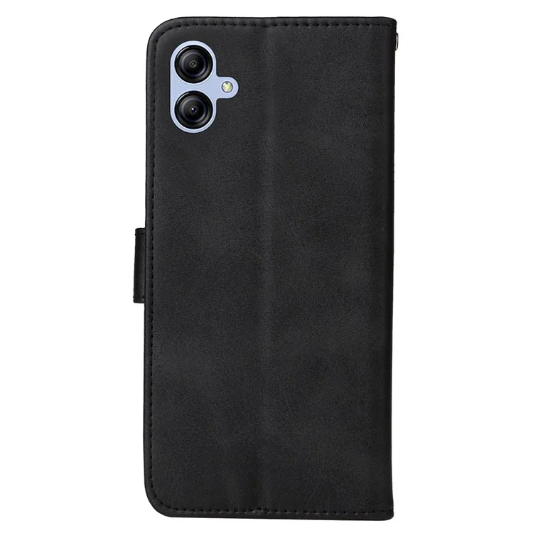 Para Samsung Galaxy A04e 4G / F04 4G / M04 4G Funda de teléfono de cuero PU magnética con soporte antiarañazos Textura de becerro Cartera de folio Funda de teléfono con correa - Negro