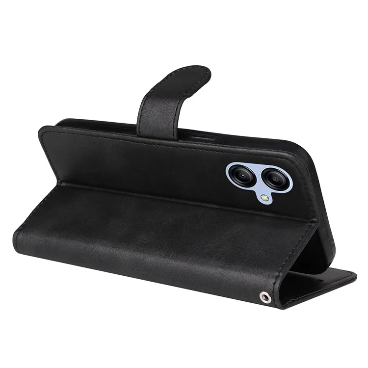 Para Samsung Galaxy A04e 4G / F04 4G / M04 4G Funda de teléfono de cuero PU magnética con soporte antiarañazos Textura de becerro Cartera de folio Funda de teléfono con correa - Negro