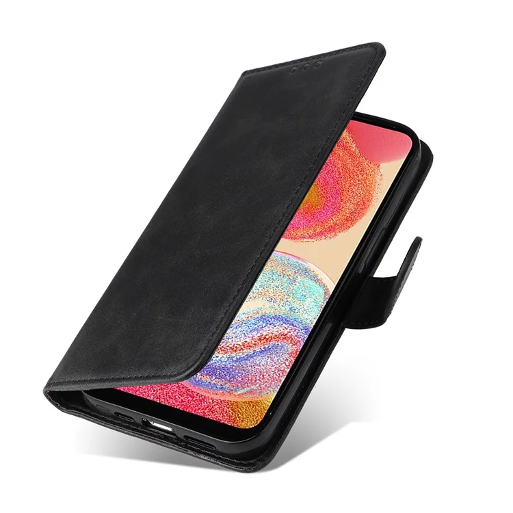Para Samsung Galaxy A04e 4G / F04 4G / M04 4G Funda de teléfono de cuero PU magnética con soporte antiarañazos Textura de becerro Cartera de folio Funda de teléfono con correa - Negro
