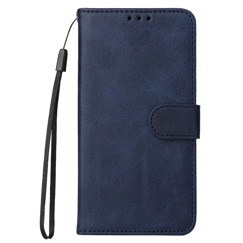 For Samsung Galaxy A04e 4G / F04 4G / M04 4G Magnetic PU Leather Phone Cover Stand Anti-scratch Calf Texture Folio Wallet Phone Case with Strap - Blue