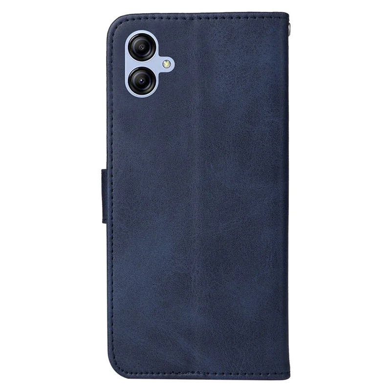 For Samsung Galaxy A04e 4G / F04 4G / M04 4G Magnetic PU Leather Phone Cover Stand Anti-scratch Calf Texture Folio Wallet Phone Case with Strap - Blue
