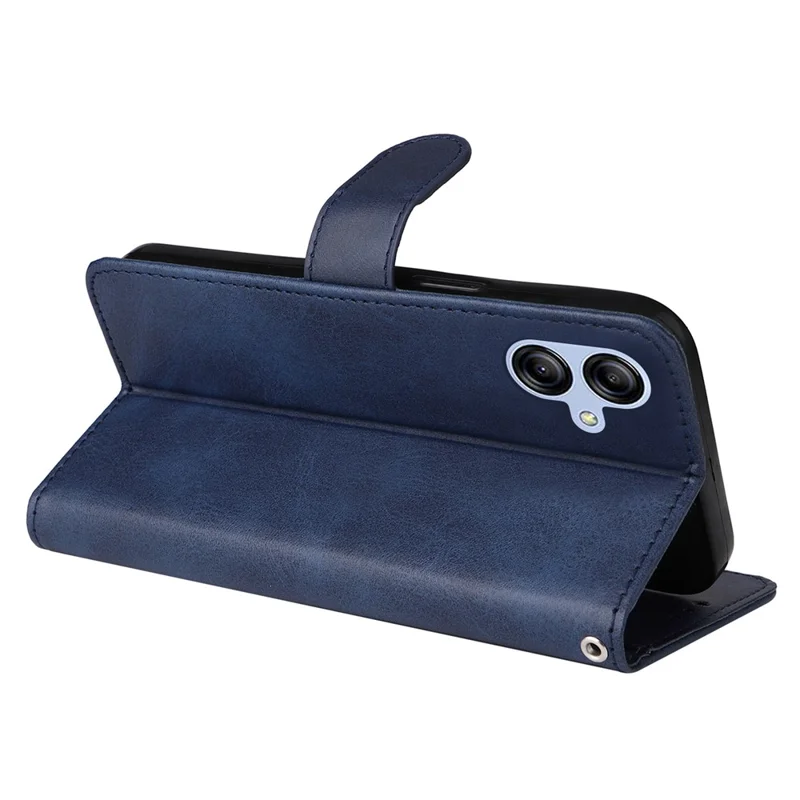 For Samsung Galaxy A04e 4G / F04 4G / M04 4G Magnetic PU Leather Phone Cover Stand Anti-scratch Calf Texture Folio Wallet Phone Case with Strap - Blue