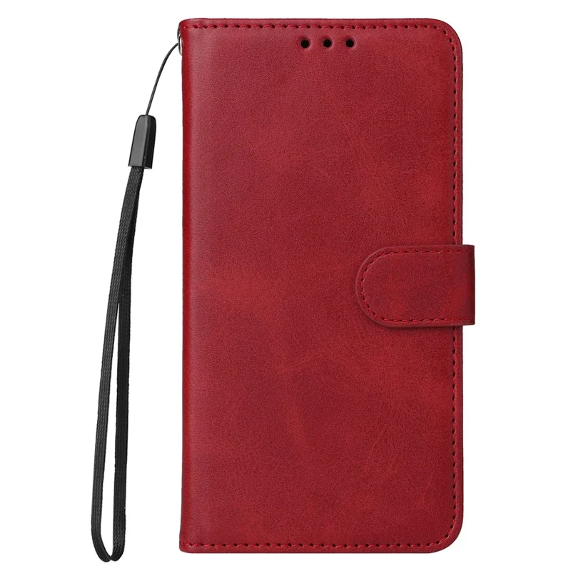 For Samsung Galaxy A04e 4G / F04 4G / M04 4G Magnetic PU Leather Phone Cover Stand Anti-scratch Calf Texture Folio Wallet Phone Case with Strap - Red