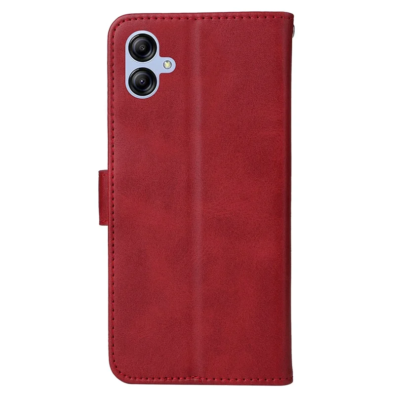For Samsung Galaxy A04e 4G / F04 4G / M04 4G Magnetic PU Leather Phone Cover Stand Anti-scratch Calf Texture Folio Wallet Phone Case with Strap - Red