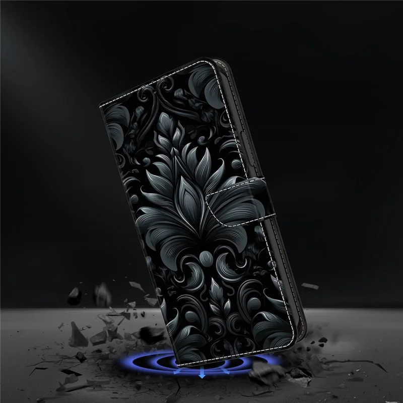 For iPhone 18 Pro Max / 17 Pro Max Leather Case Wallet Stand Magnetic Closure Pattern Printing Phone Cover - Subtle Scrollwork