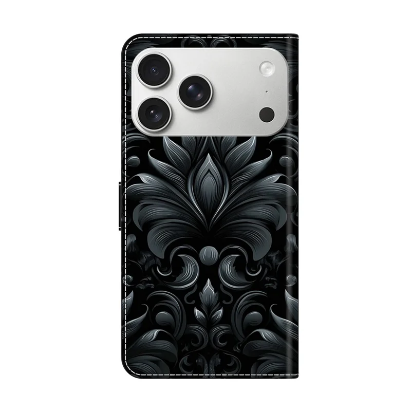 For iPhone 18 Pro Max / 17 Pro Max Leather Case Wallet Stand Magnetic Closure Pattern Printing Phone Cover - Subtle Scrollwork