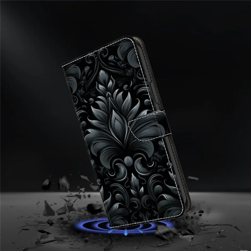 For Samsung Galaxy S26 Leather Case Wallet Stand Magnetic Closure Pattern Printing Phone Cover - Subtle Scrollwork