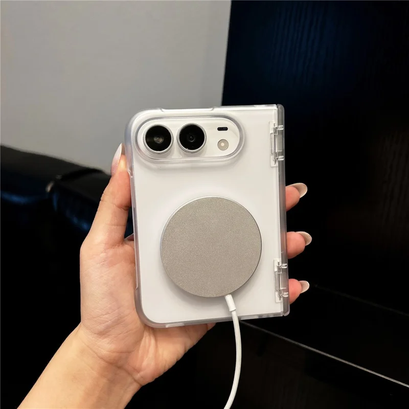 Funda plegable translúcida mate PC con bisagra magnética para iPhone Duo - Blanco transparente