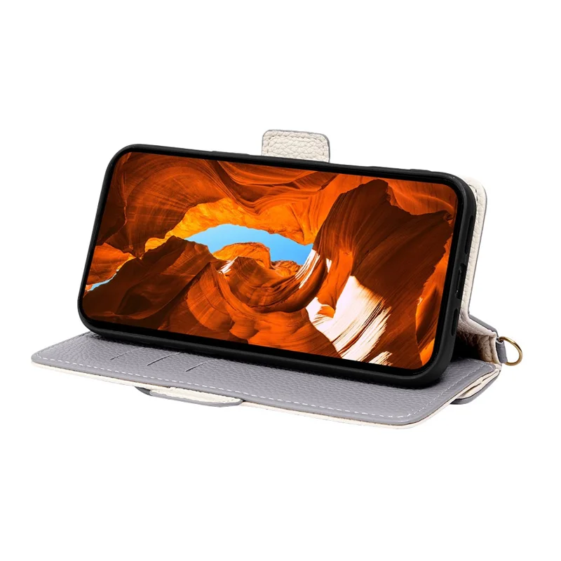 Etui skórzane na telefon typu koperta z portfelem i lustrem / paskiem na ramię na iPhone 18 Pro Max / 17 Pro Max - niebieski