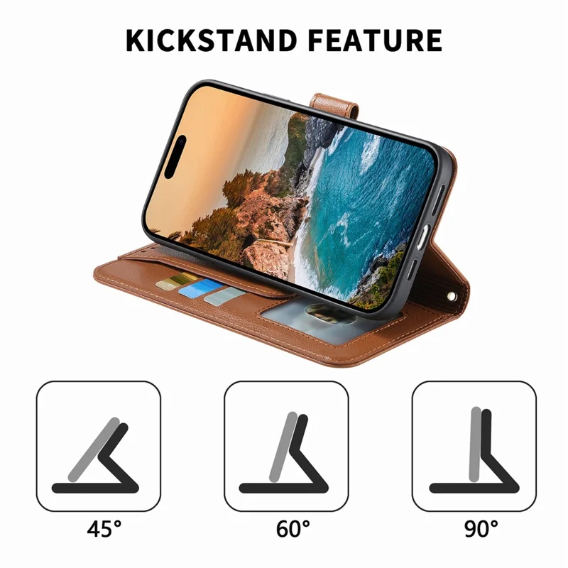 For Honor Magic9 Pro Max 5G Case Triangle Closure Leather Folio Wallet Phone Cover with Wrist Strap - Brown