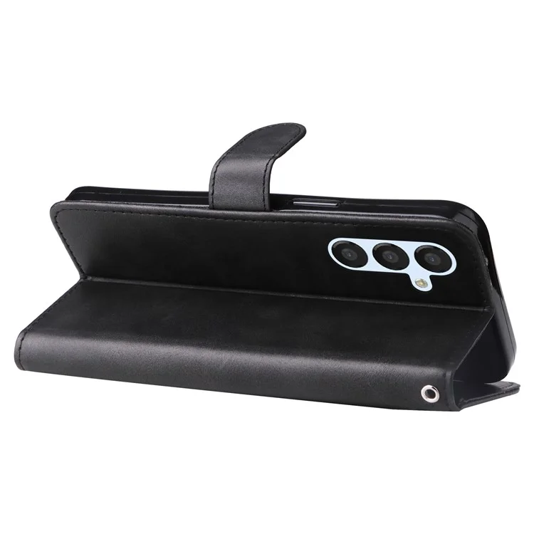 Für Samsung Galaxy A34 5G Drop-proof Handy Cover Kalbsleder Textur PU Leder Reißverschlusstasche Telefonhülle mit Ständer Geldbörse - Schwarz