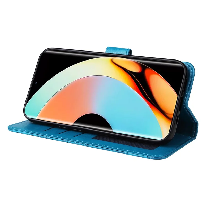 Anti-fall Magnetic Closure Phone Cover For Realme 10 Pro+ 5G PU Leather Sunflower Imprinted Stand Phone Case with Hand Strap - Blue