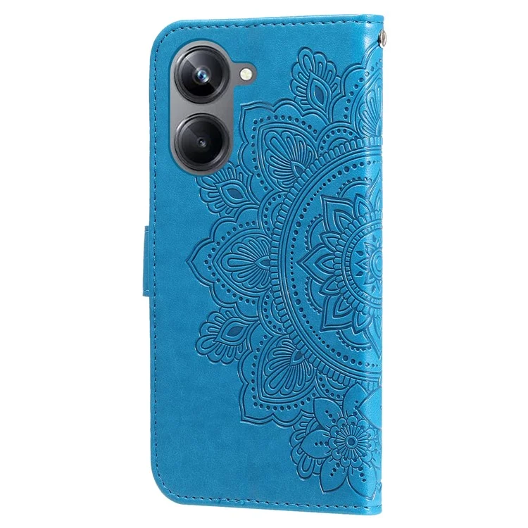 Per Realme 10 4G PU Leather Protective Telefon Case Wallet Shock Affronta Flori Imprinting Cover Con Cinturino - Blu