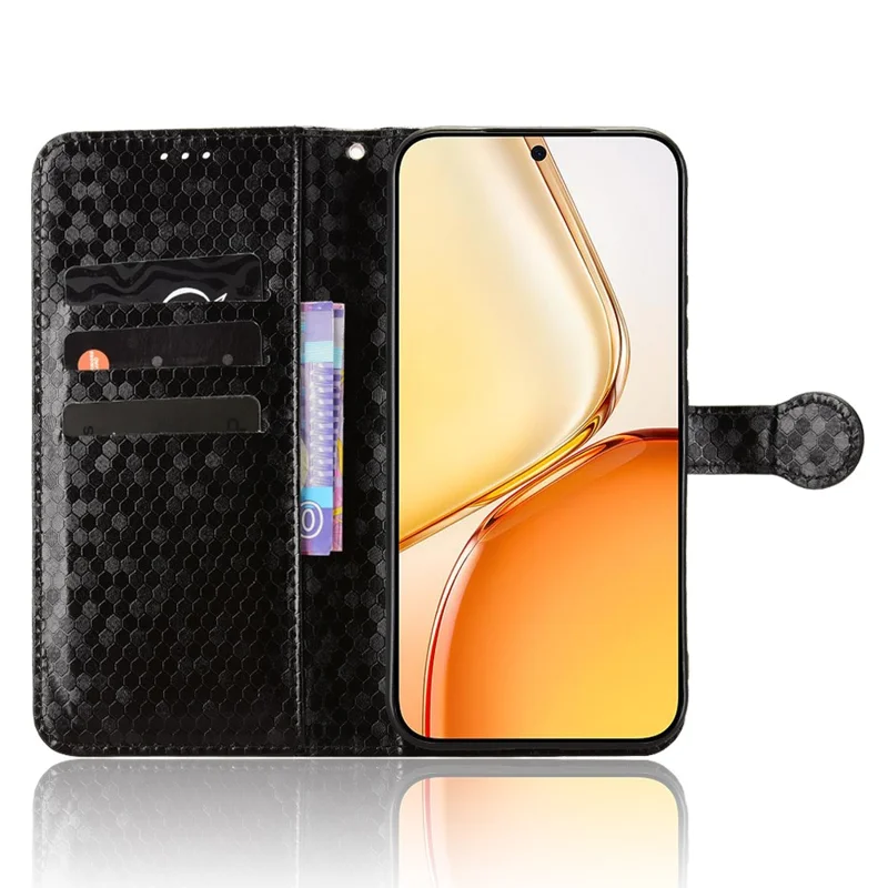 For Honor X80 Pro Max 5G Wallet Case Dot Pattern Imprint PU Leather Phone Cover with Wrist Strap - Black