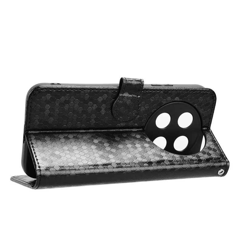For Honor X80 Pro Max 5G Wallet Case Dot Pattern Imprint PU Leather Phone Cover with Wrist Strap - Black