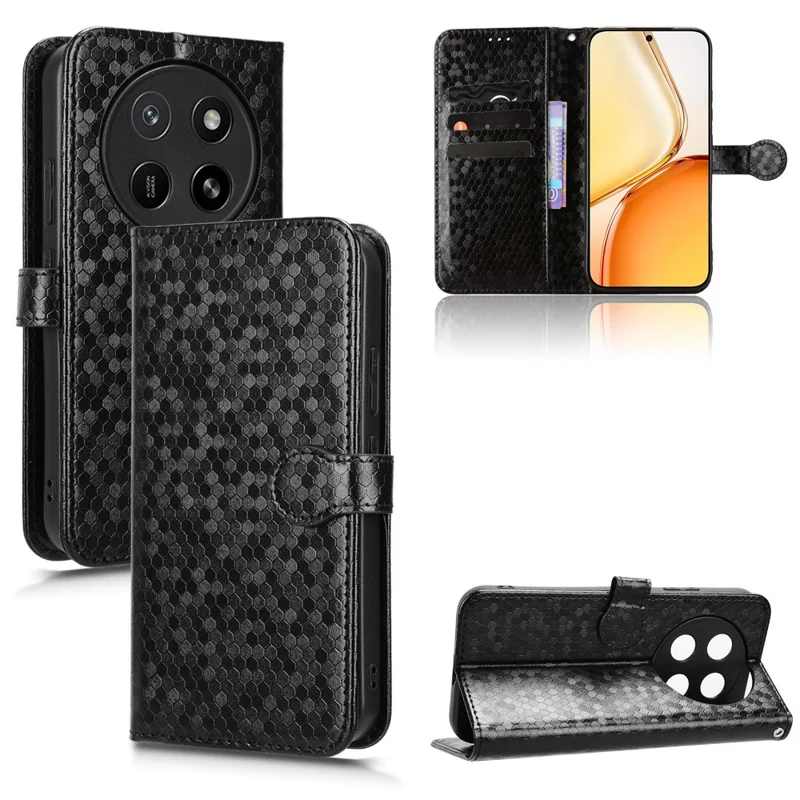 For Honor X80 Pro Max 5G Wallet Case Dot Pattern Imprint PU Leather Phone Cover with Wrist Strap - Black