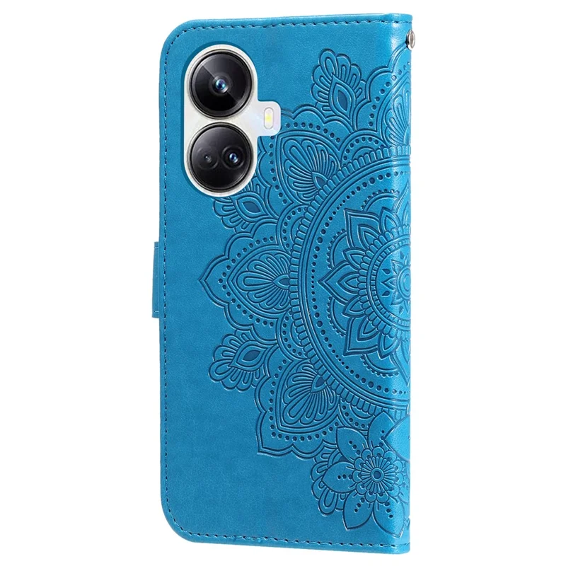 For Realme 10 Pro+ 5G Case Floral Pattern PU Leather Wallet Stand Phone Cover - Blue