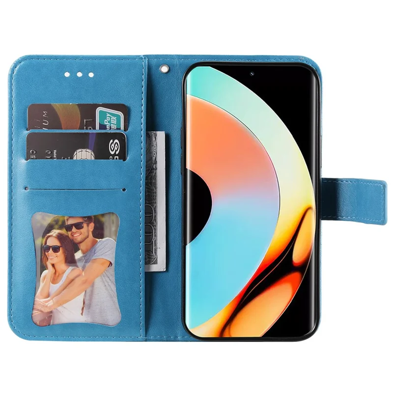 For Realme 10 Pro+ 5G Case Floral Pattern PU Leather Wallet Stand Phone Cover - Blue
