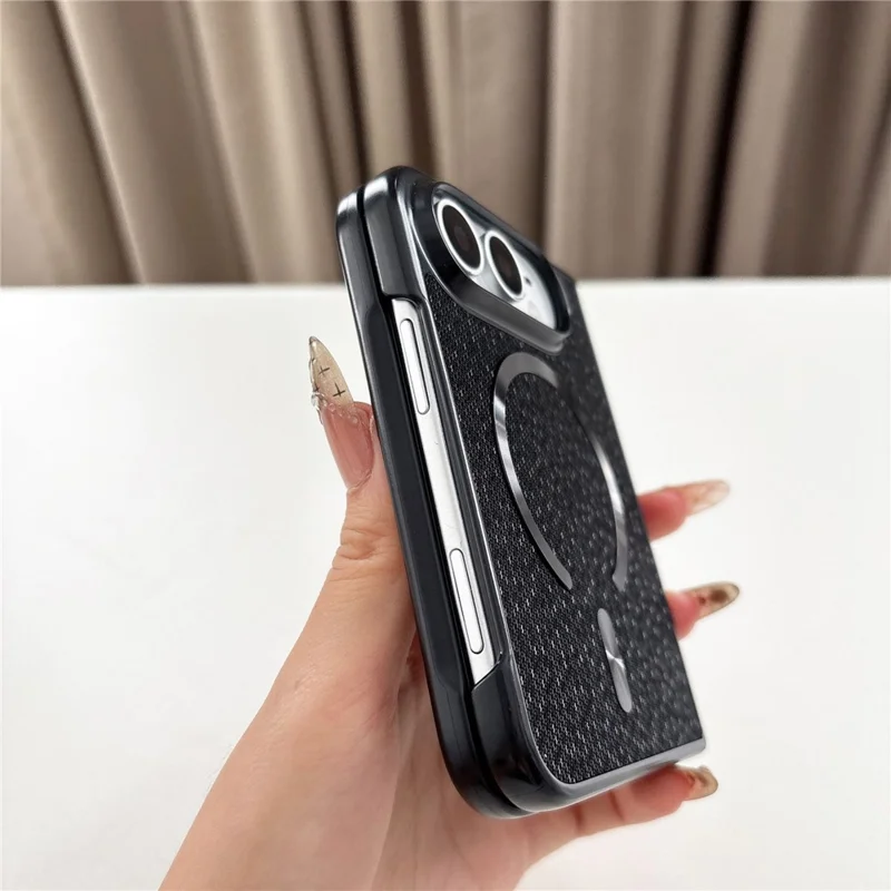 For iPhone Duo Magnetic Case Woven Textured PC Phone Cover - Black