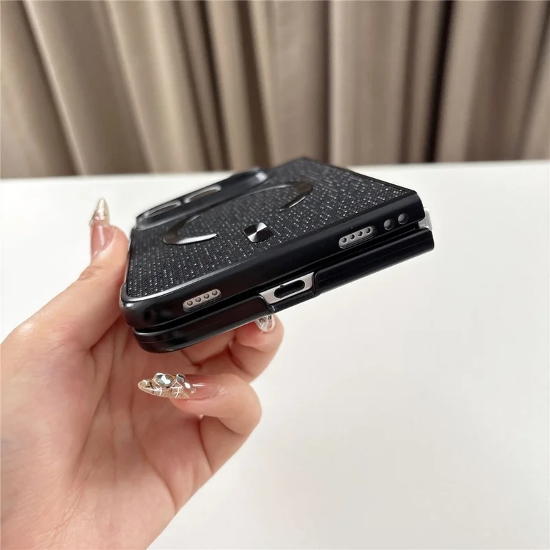 For iPhone Duo Magnetic Case Woven Textured PC Phone Cover - Black
