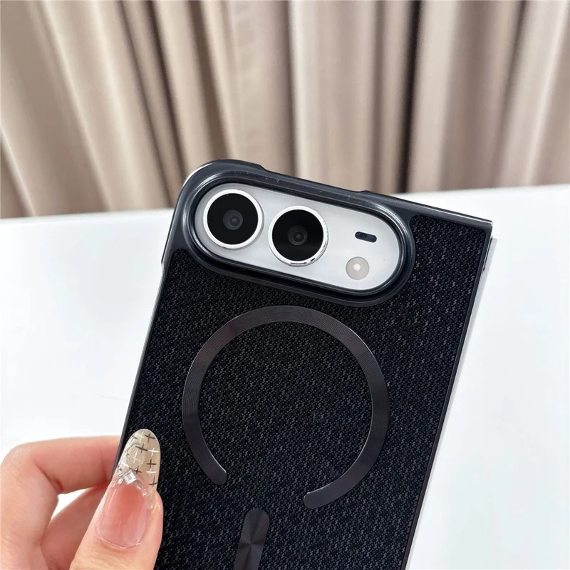 For iPhone Duo Magnetic Case Woven Textured PC Phone Cover - Black