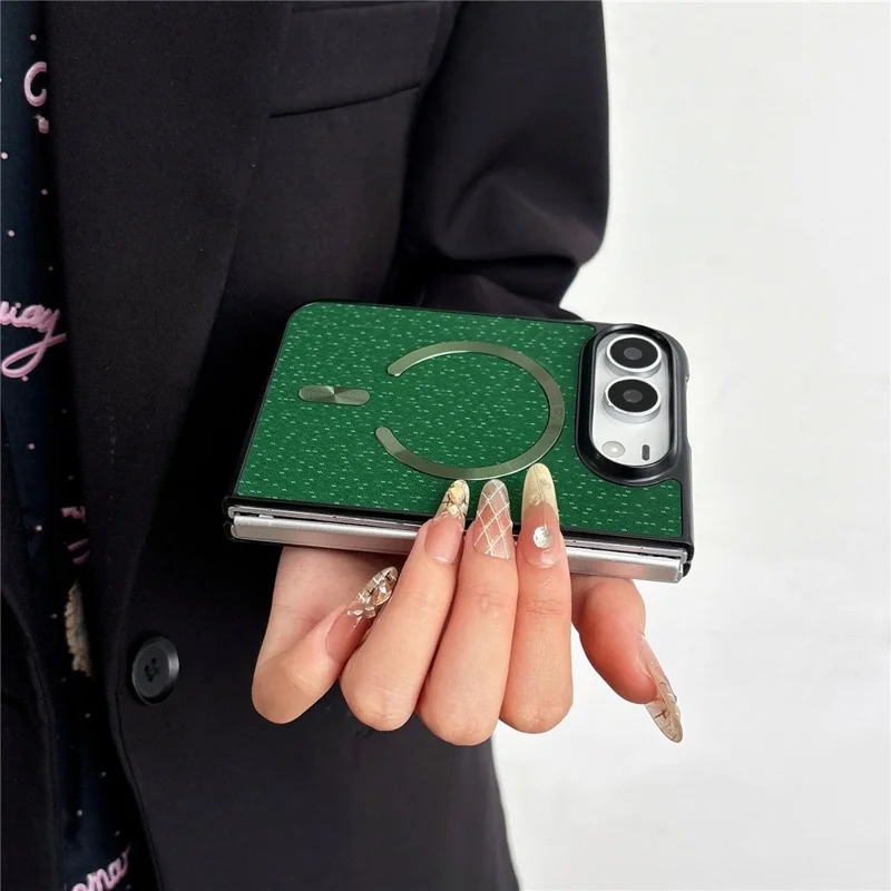 For iPhone Duo Magnetic Case Woven Textured PC Phone Cover - Black