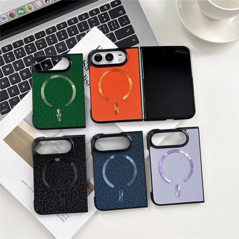 For iPhone Duo Magnetic Case Woven Textured PC Phone Cover - Black