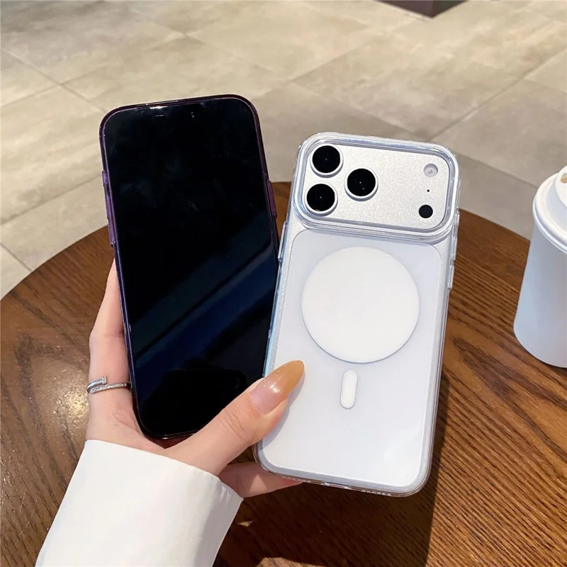 For iPhone 18 Pro Max Circular Magnetic Case Electroplated PC + TPU Phone Cover - White