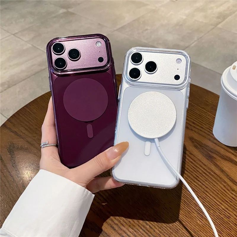 For iPhone 18 Pro Max Circular Magnetic Case Electroplated PC + TPU Phone Cover - White