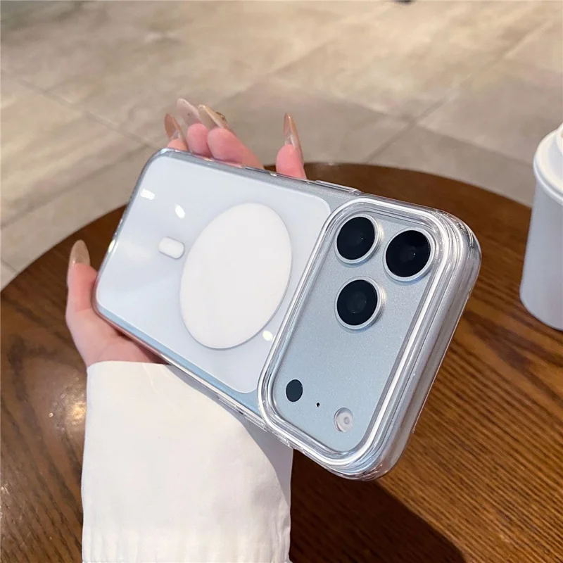 Voor iPhone 18 Pro Rond Magnetisch Geval Electrolytisch Gegalvaniseerd PC + TPU Telefoonhoes - Wit