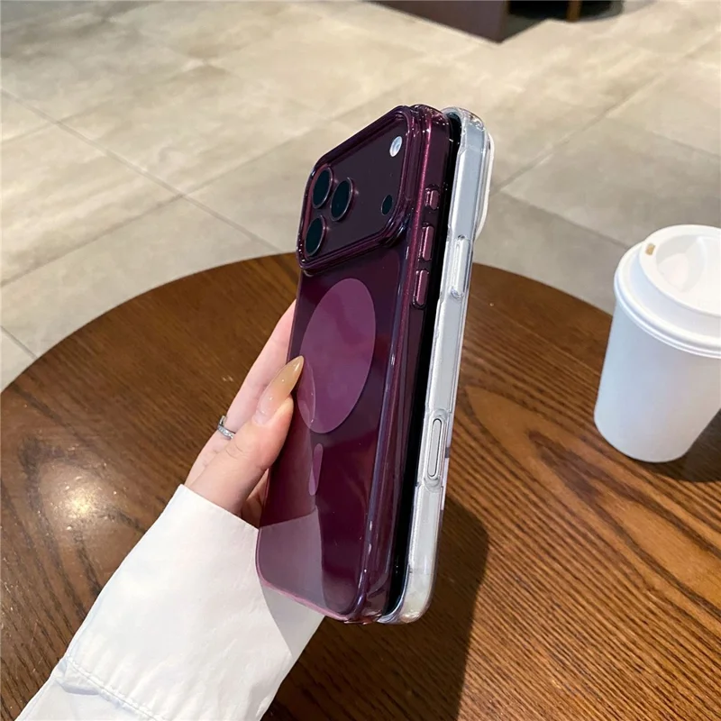 Voor iPhone 18 Pro Rond Magnetisch Geval Electrolytisch Gegalvaniseerd PC + TPU Telefoonhoes - Wit